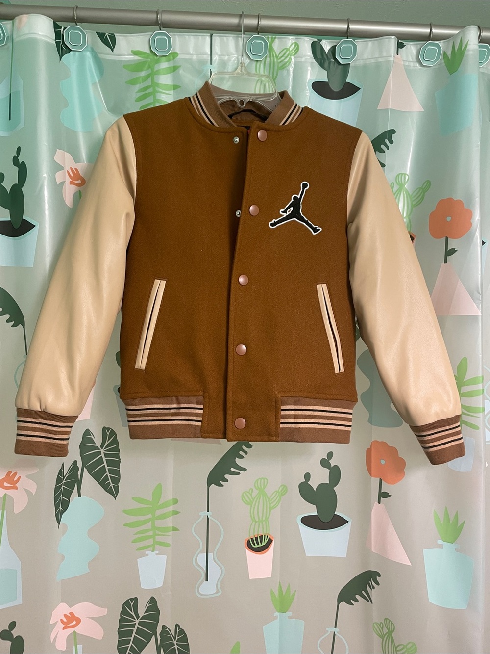Jordan Brown and Cream Kids Varsity Jacket